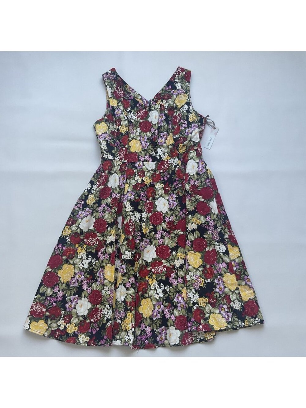 Eva Rose Women’s V-neck Multi Colors Flowers Printed Dress Retro Size XL